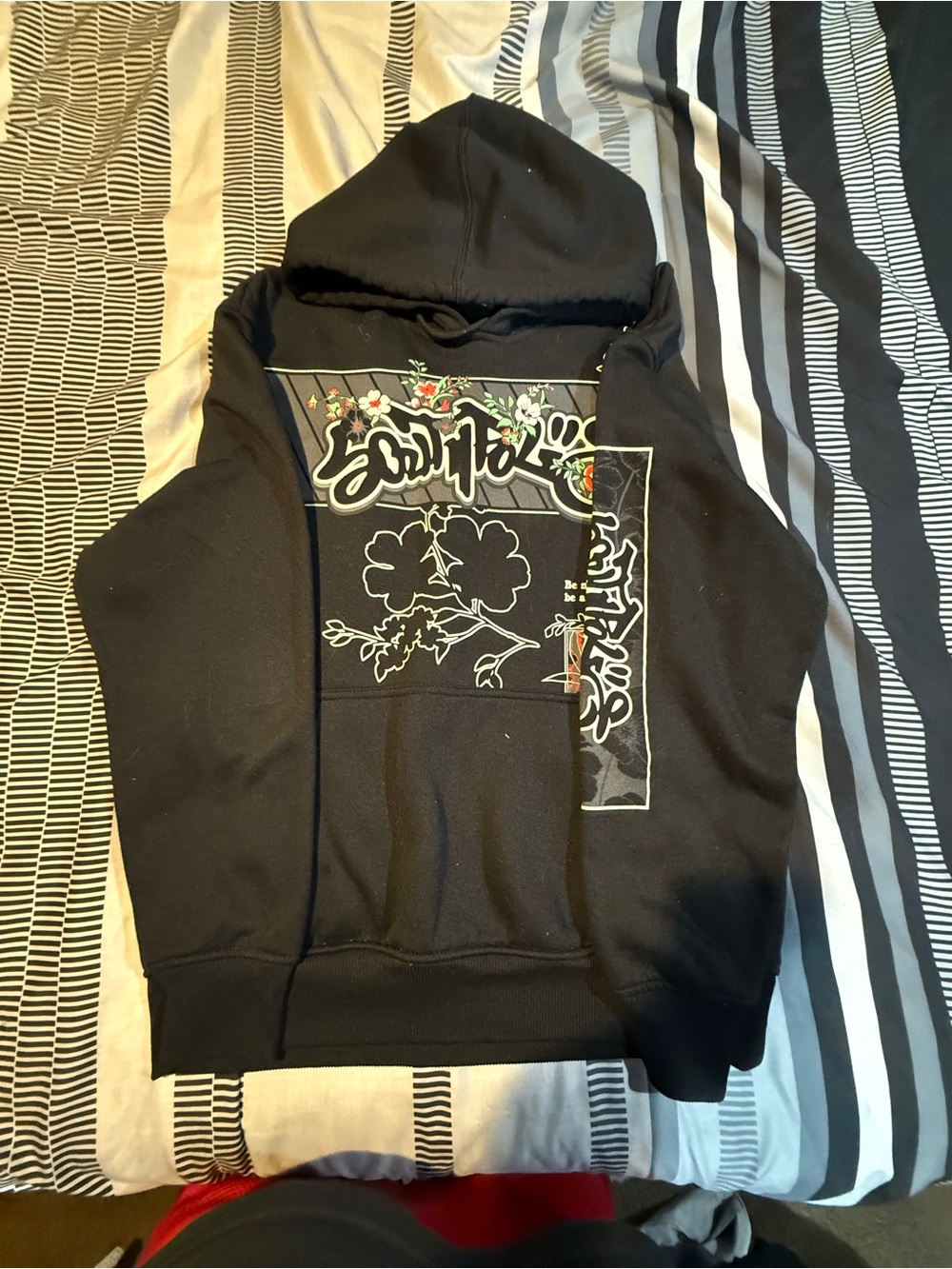 South Pole Black Graphic Hoodie with Floral Print